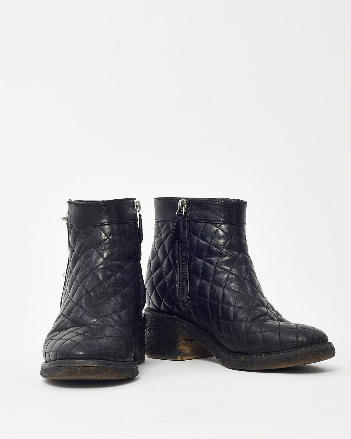 Chanel Black Quilted Leather CC Logo Short Zip Boots - 38